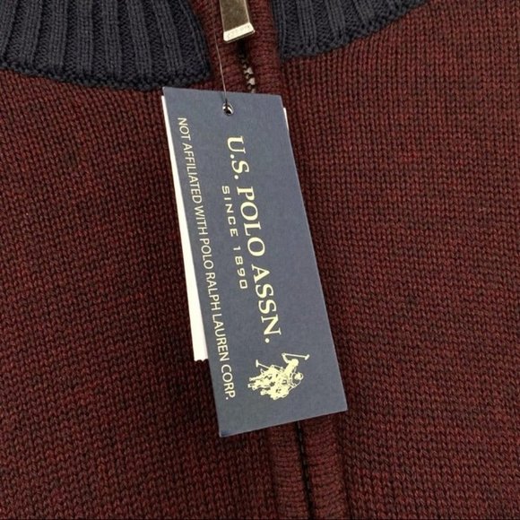 U.S. Polo Assn. Sweater 1/4 Zip Mock Neck Cotton Blend Merlot Sz 2XL NWT - Picture 5 of 9